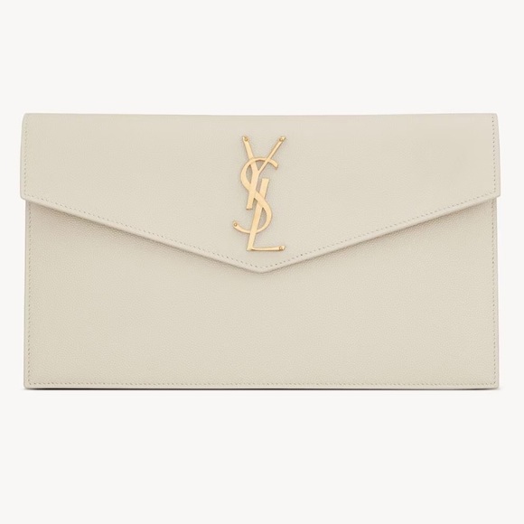 Yves Saint Laurent Uptown Beige Clutch with Gold Logo - Picture 1 of 4